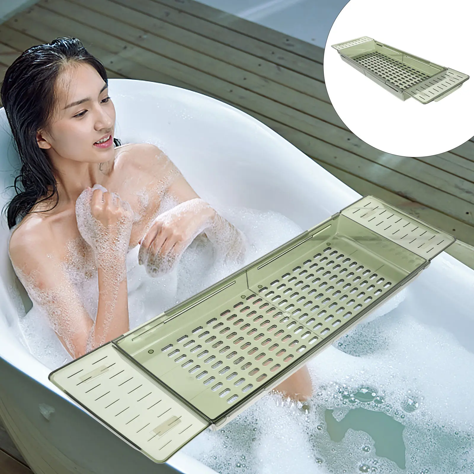 

Bathtub Tray Adjustable Expandable Bath Tub Shelf Storage Rack Non Slip Bath Tray for Tablet Book Holder Tub Shelf