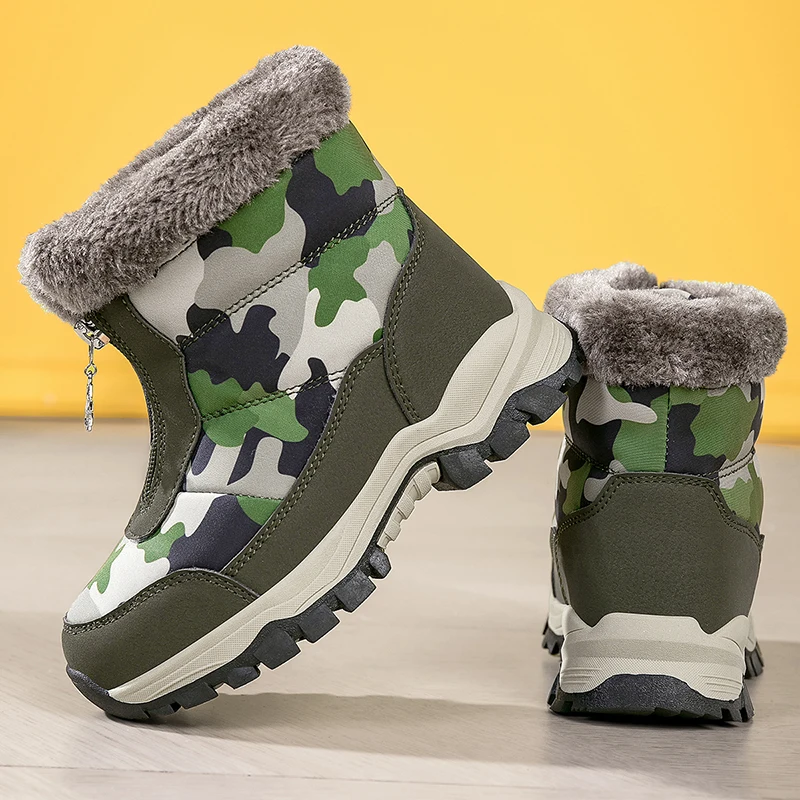 Stivali per bambini impermeabili e morbidi con cerniera mimetica, stivali da neve versatili, comodi e caldi ad alto legame