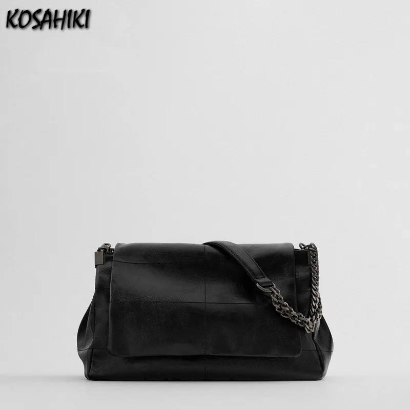 Japanese Simple Streetwear Fashion Shoulder Bag Y2k Aesthetic Women Casual Handbags Trendy Solid All Match Grunge Crossbody Bags