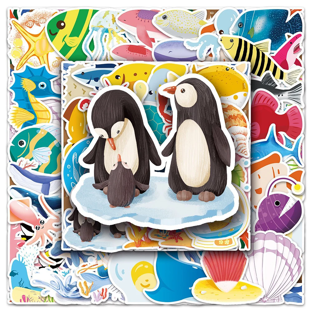 

10/30/50/100pcs Kawaii Underwater World Decorative Stickers Cute Cartoon Toy Decals Diary Scrapbooking Wall Car Sticker Packing