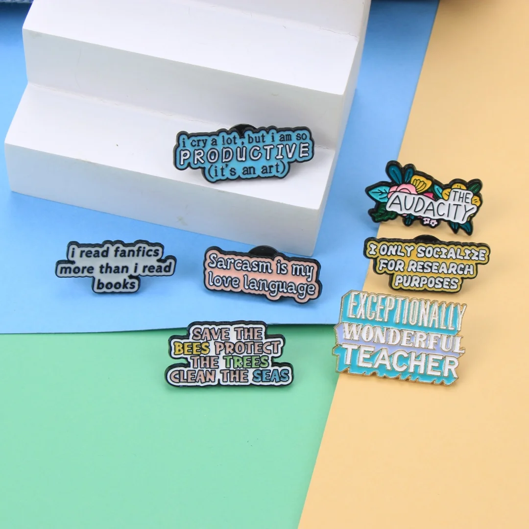 Sarcastic Inspirational Text Enamel Brooch Funny Quote Words Metal Lapel Pin Teacher Environmental Theme Bag Hat Decor Badge - view 5