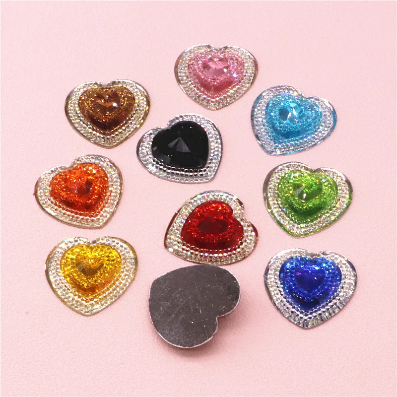 10PCS 30mm Mix Colors Cute Resin Bling Rhinestone Heart Flatback Cabochon DIY Jewelry/Craft Decoration