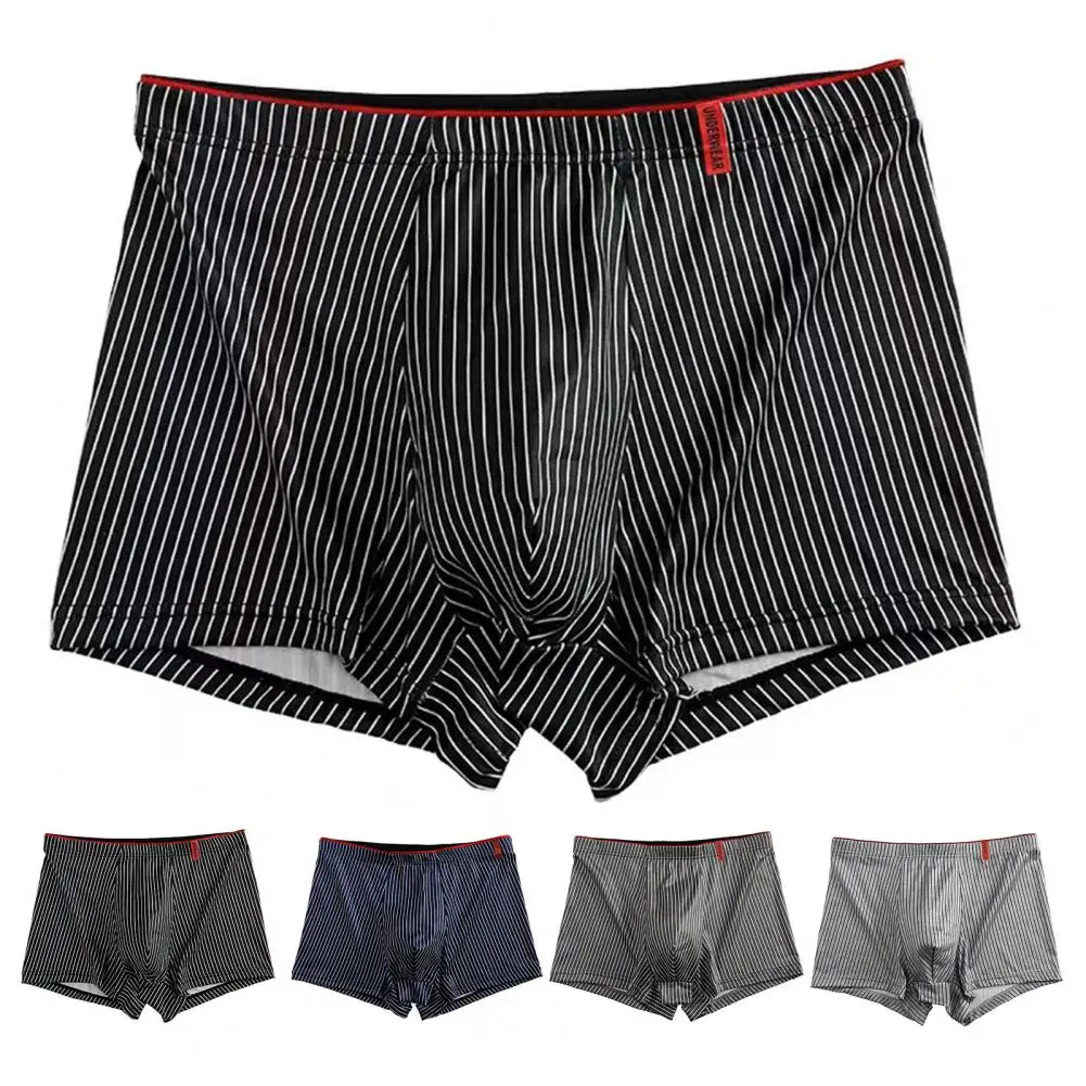 Dark Striped Underwear Men's Mid-rise Striped Print Boxer Briefs with U-convex 3d Cut for Daily Wear Sleep Travel Men Striped