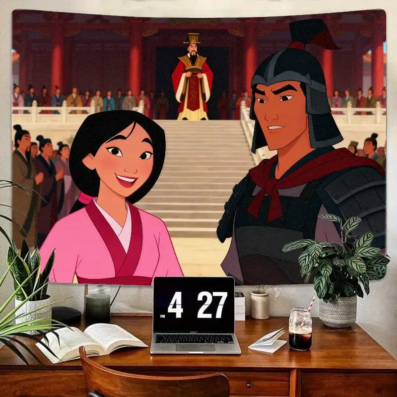 

1 шт. гобелен Disney Mulan & Li Shang, эстетический современный настенный рисунок из полиэстера для девочек, детская комната, декор для гостиной, подарок