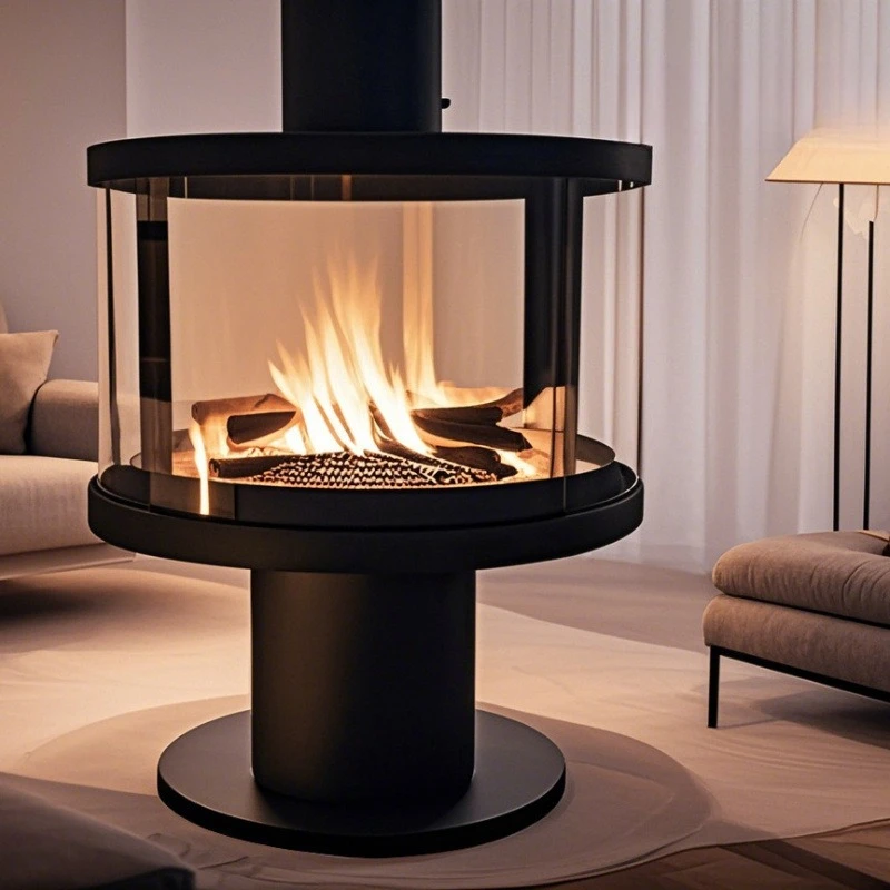 

Real fire fireplace, firewood, home wood-burning hotel, villa floor heating, living room central 3D floor-standing stove, heater