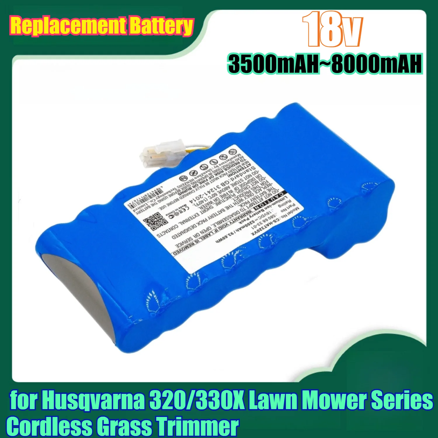 

8000mAh 18V High-Capacity Replacement Battery for Husqvarna 320/330X Lawn Mower Series Cordless Grass Trimmer Li-ion Battery