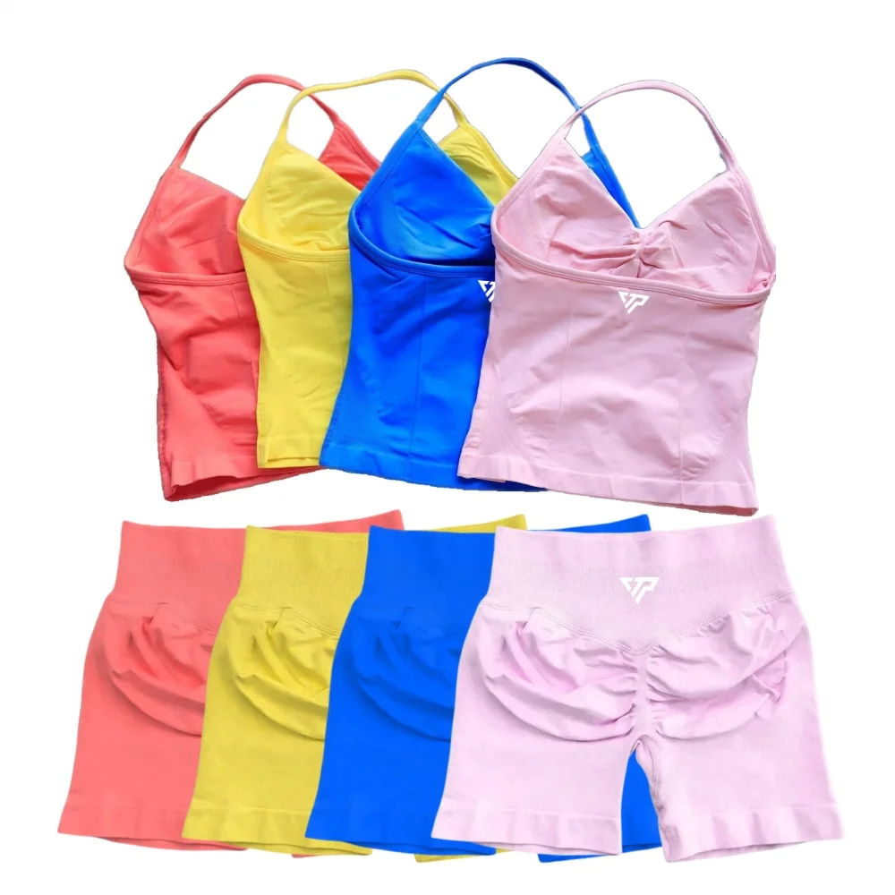 Set Olahraga Wanita 2 Potong Keep That Pump, Set Yoga, Set Gym, Bra Tanpa Jahitan Berkualitas Tinggi dengan Tali, Celana Pendek Anti Gores, Set Olahraga