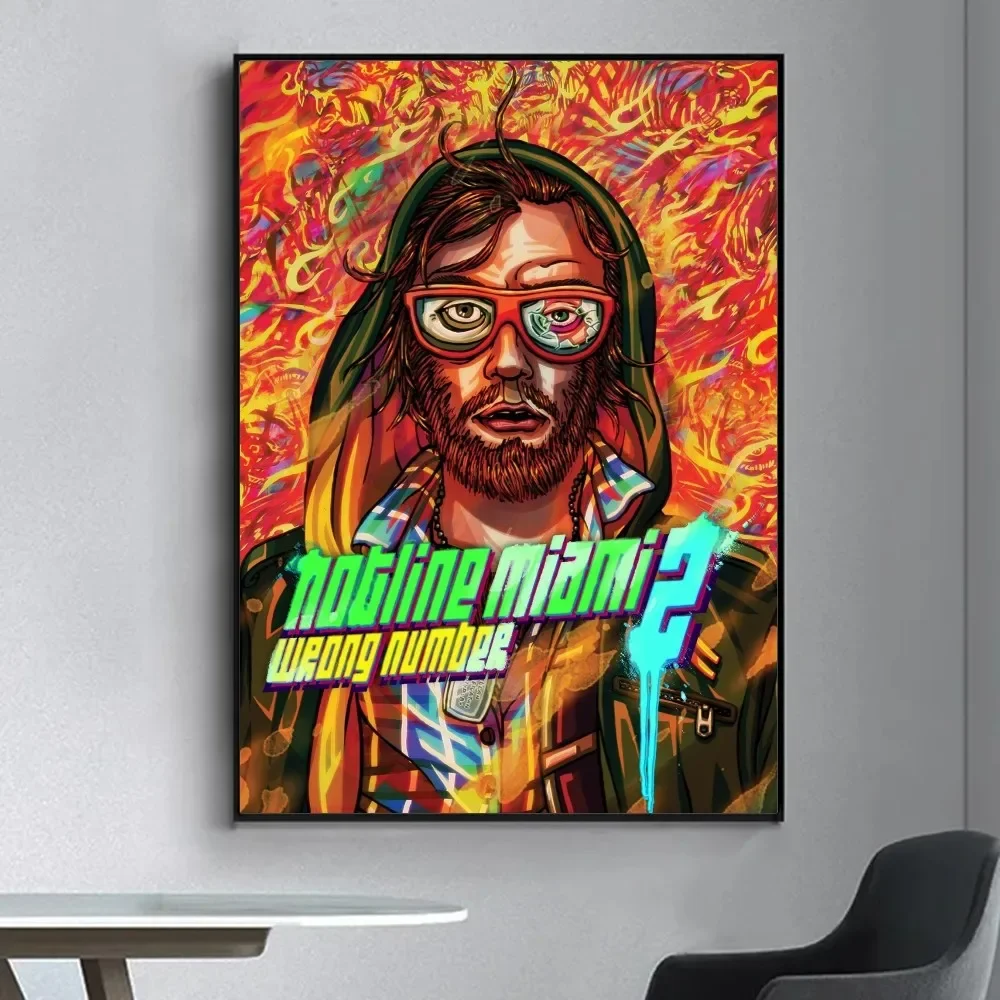 Hotline Miami 1 2 Hot Video Game  Poster Fancy Wall Sticker for Living Room Bar Vintage Decorative Painting Middle