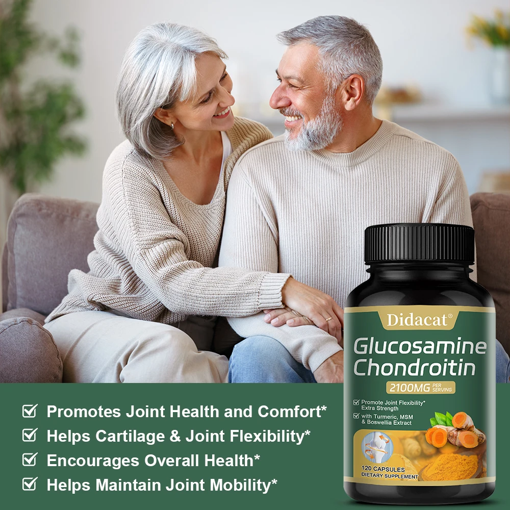 Glucosamine Chondroitin and Turmeric Capsules - Joint Complex Supplement, Strengthen Bones, Joint Health, Bone Density