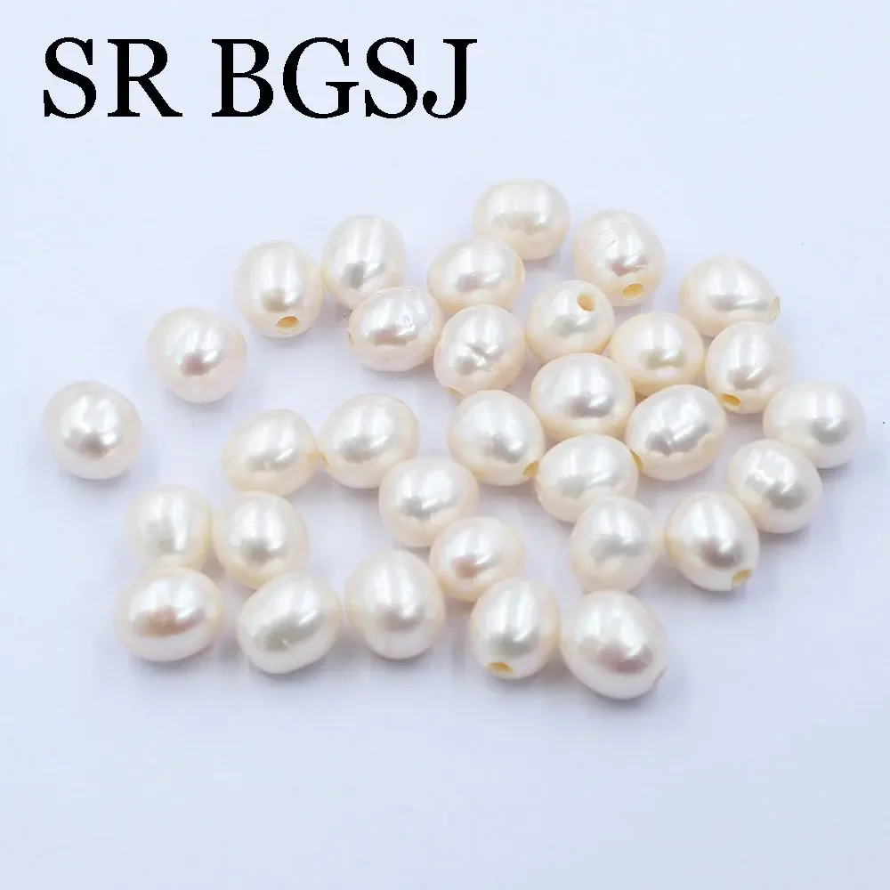 50pcs 10-11mm Olivery Rice Half Hole White Genuine Natural Freshwater Pearl Jewelry Making Diy Beads