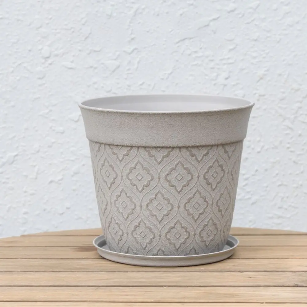 Simple Relief Round Plastic Plant Pot Durable Succulent Flower Container Retro Style Gardening Basin Indoor Tabletop