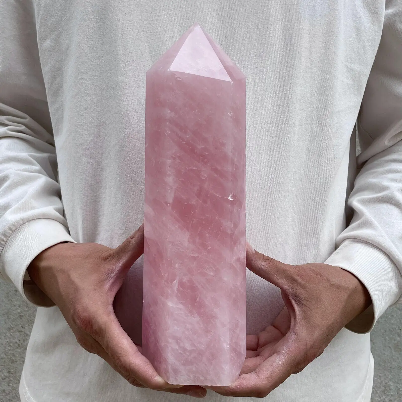 Natural Rose Quartz Obelisk Crystal Wand Point Tower Reiki Healing