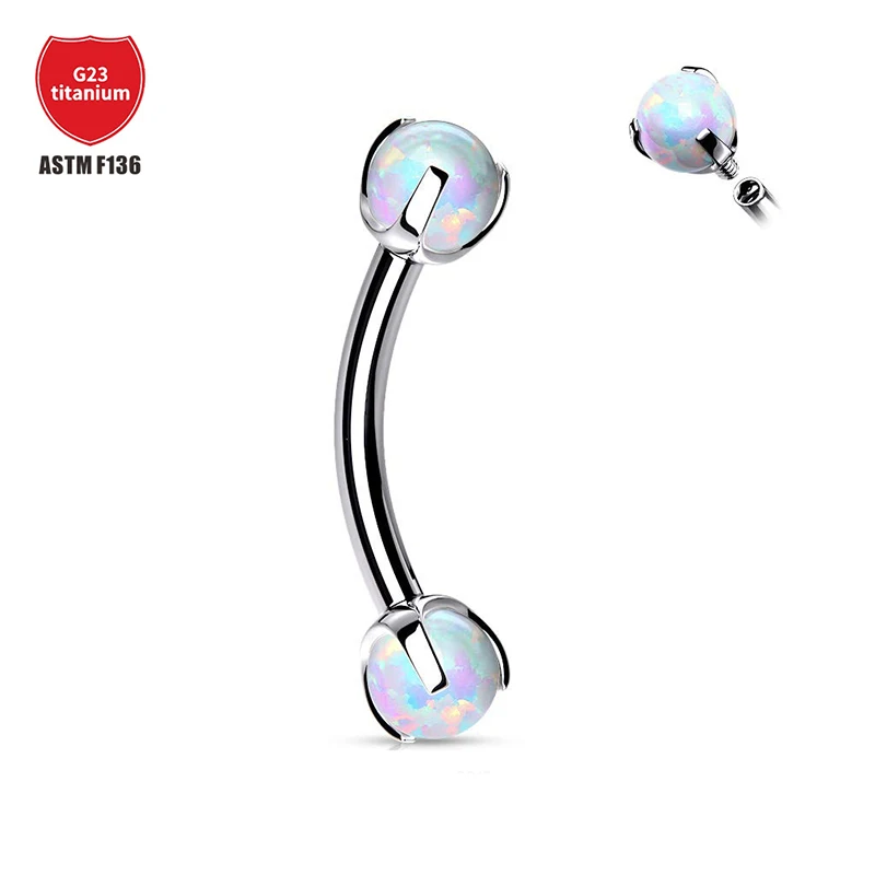 F136 Titanium Opal Eyebrow Piercing Curved Barbell Eyes Bulk Eyebrow Cartilage Ring Bite Labret Stud Tragus Piercing Wholesale