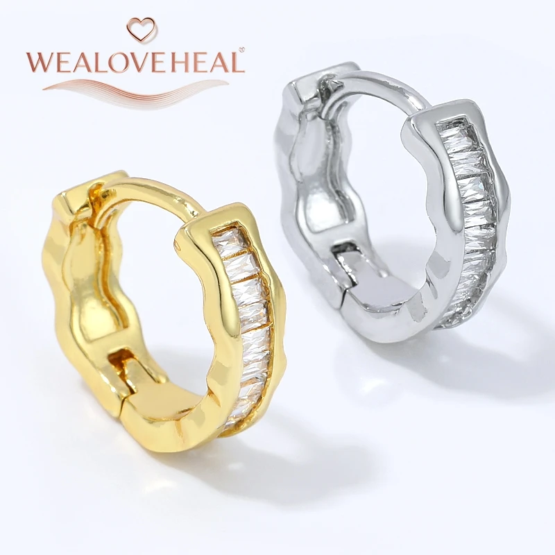 ohrringe, ohrringe damen, ohrringe gold, 18K Vergoldete Messing-Huggie-Ohrringe für Damen, Wasserwellen-Design mit Baguette-Zirkonia, Minimalistische und Luxuriöse Damen-Accessoires, Täglicher Schmuck – Detail 16
