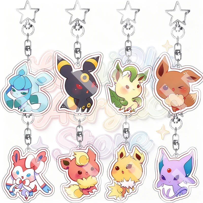 Q Version Anime Eevee Flareon Vaporeon Espeon Umbreon Acrylic Keychain Cute Cartoon Figure Eeveelution Bag Pendant Charm Decor