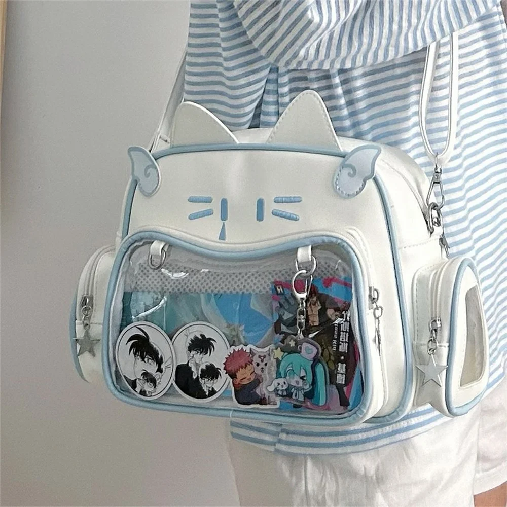 Neue Mode Schöne Katze Ohr PU Leder Rucksack Y2k Kawaii Transparent Ita-Tasche Frauen Schulter Taschen Teenager Mädchen Reise rucksack