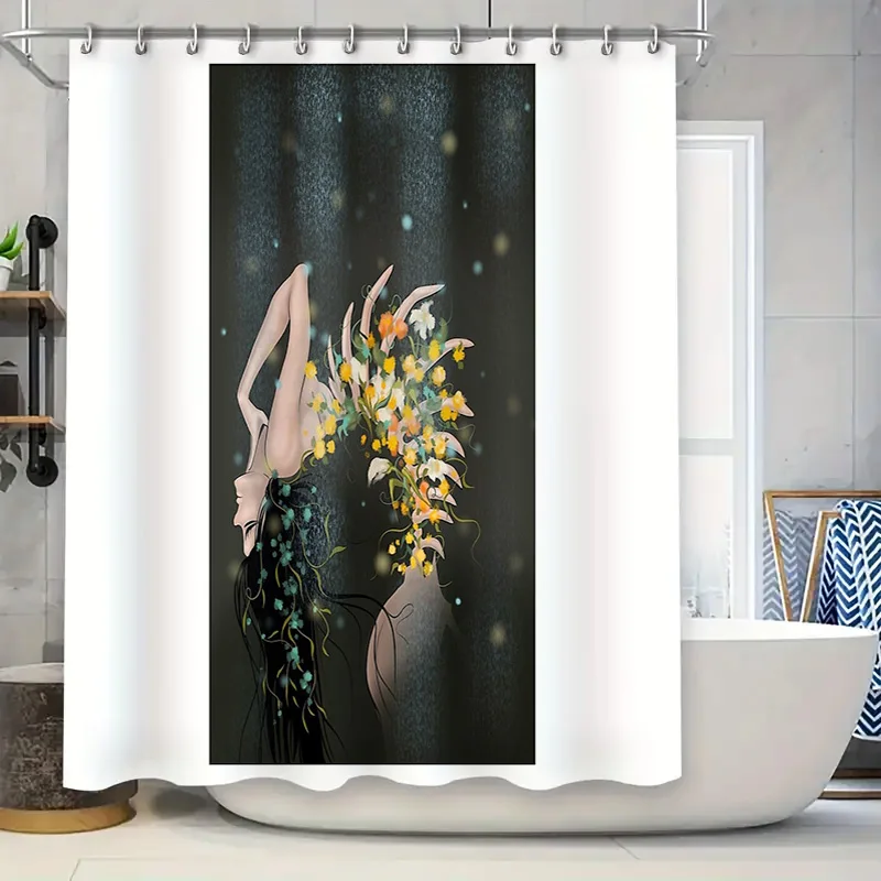 

Floral Woman Shower Curtain Botanical Art Nature Decor Bathroom Set Vintage Wall Hanging Tapestry Home Decor Gift