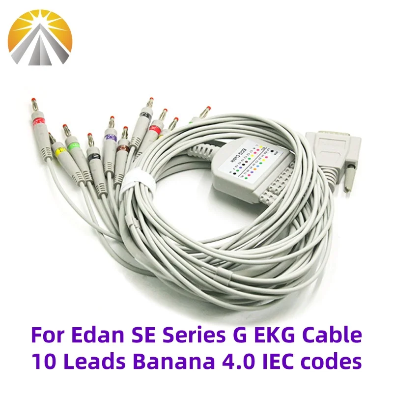 For EDAN ECG Cable SE-1 SE-3 SE-12 SE-601A One Piece 10 Leadwires DB15 Pin Banana 4.0 AHA/IEC Standard 10K Resistor