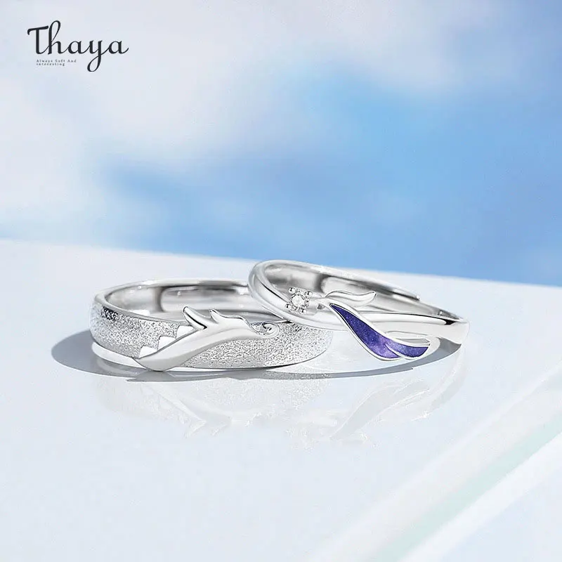 Thaya 100% S925 Sterling Silver Lover's Ring Dragon and Phoenix Fashion Wedding Engagement Ring for Couple Fine Women Jewelry