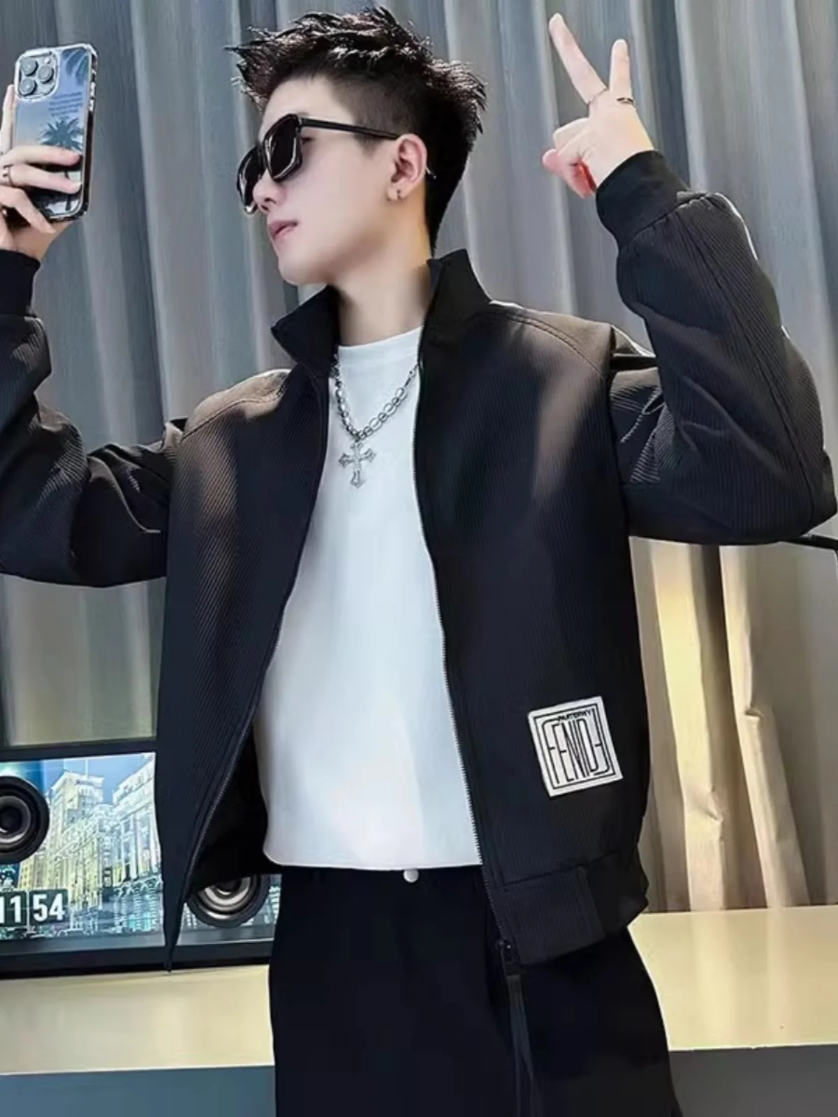 

Color Blo Baseball Jaet Men's Slim Fit Casual Sle Polyester Fiber Zipper Closure Long Sve Windproof Outerwear