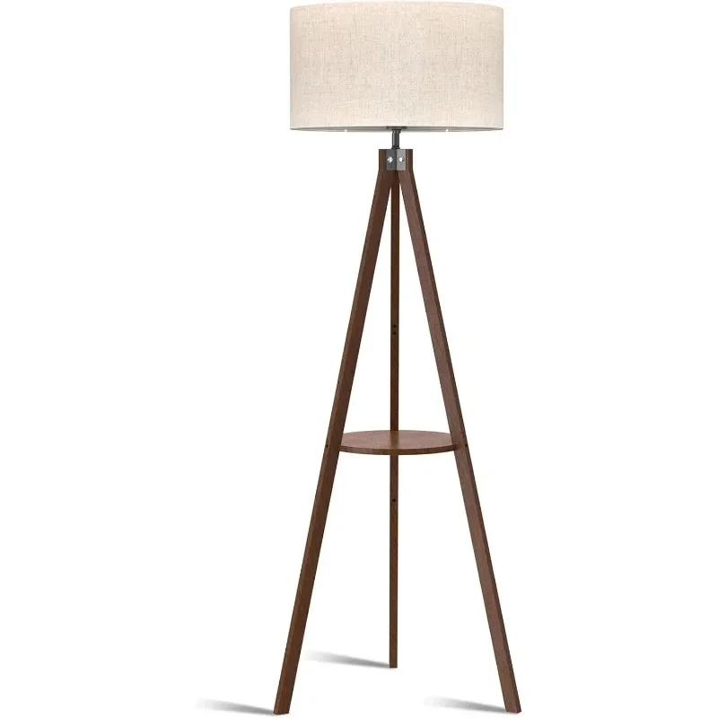 Floor Lamp, Mid Wood Standing Lamp, Modern Design Shelf Floor Lamp for Living Room, Bedroom, Office, Flaxen Lamp