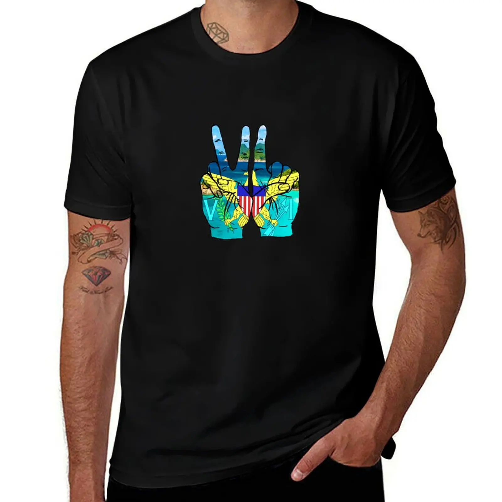 

USVI hands T-Shirt cotton man t-shirts graphic tee shirt Funny t-shirt mens fashion