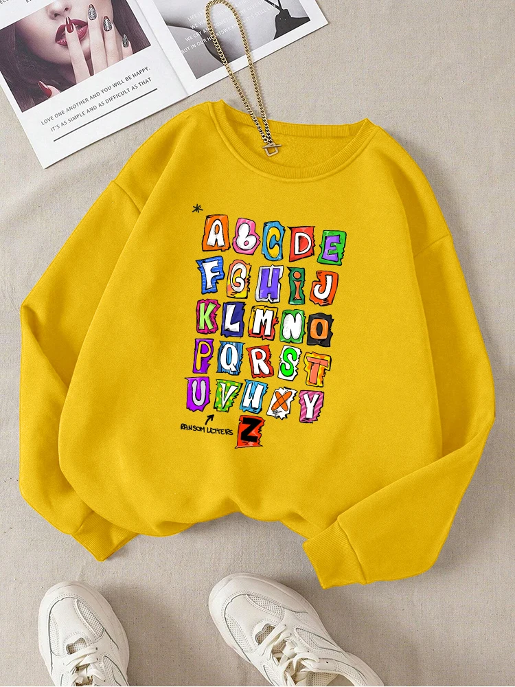 Funny Alphabet Words Printing Sweatshirt Woman Warm Fleece Clothes Casual S-Xxl New Hoodie Autumn Fashion Versatile Tops Female