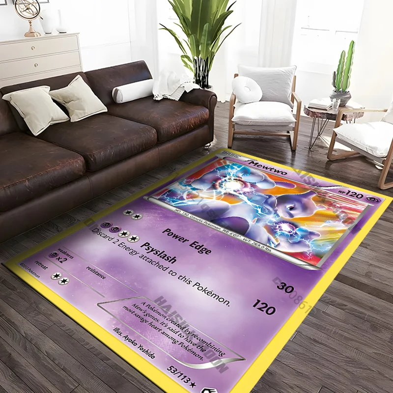 Pokemon Mewtwo Card Rugs for Bedroom Fluffy Square Floor Carpets Living Room Home Decoration Rugs Soft Velvet Mat Area Rug