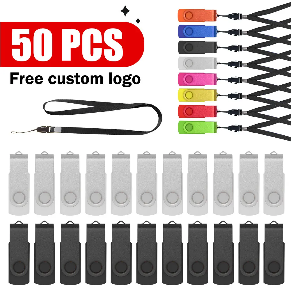 50pcs Flashdisk USB 2.0 Gratis Custom Logo Gratis 4GB 8GB 32GB 64GB Pendrive 2GB 1GB Hadiah Fotografi Memory stick 16GB