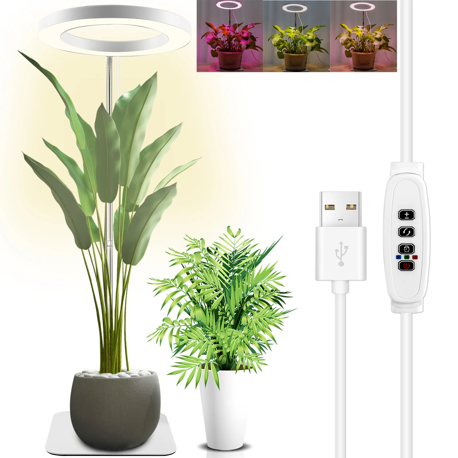 

Освещение для выращивания растений, 72 светодиода, полный спектр света для овощей, 3 режима освещения, 10 уровней, регулируемый Halo на гибкой стойке, торшер для выращивания растений