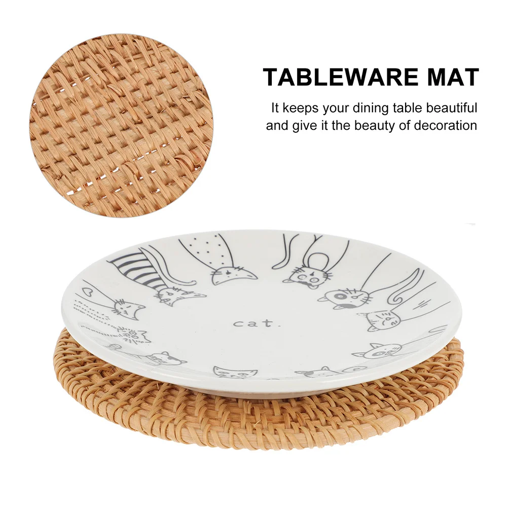 

3Pcs Hand-Woven Rattan Heat Insulation Mat Anti-Scald Table Protection Placemat Compact Stackable for Home Restaurant Use