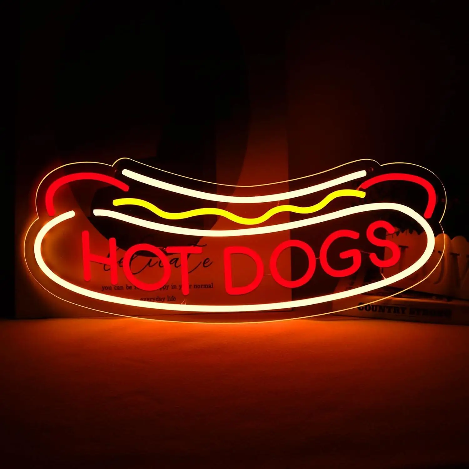 Hot Dog Neon Sign USB Dimmable LED Light For Hot Dog Stalls Fast Food Shops Snack Bar Commercial Storefront Wall Decoration