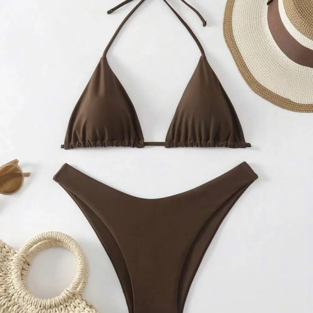 

Women's Sexy Bikini Two-Piece Fashionable Solid Color Comfortable Suspender Top Thong Summer Beach Women's Hot Spring Swimsuit