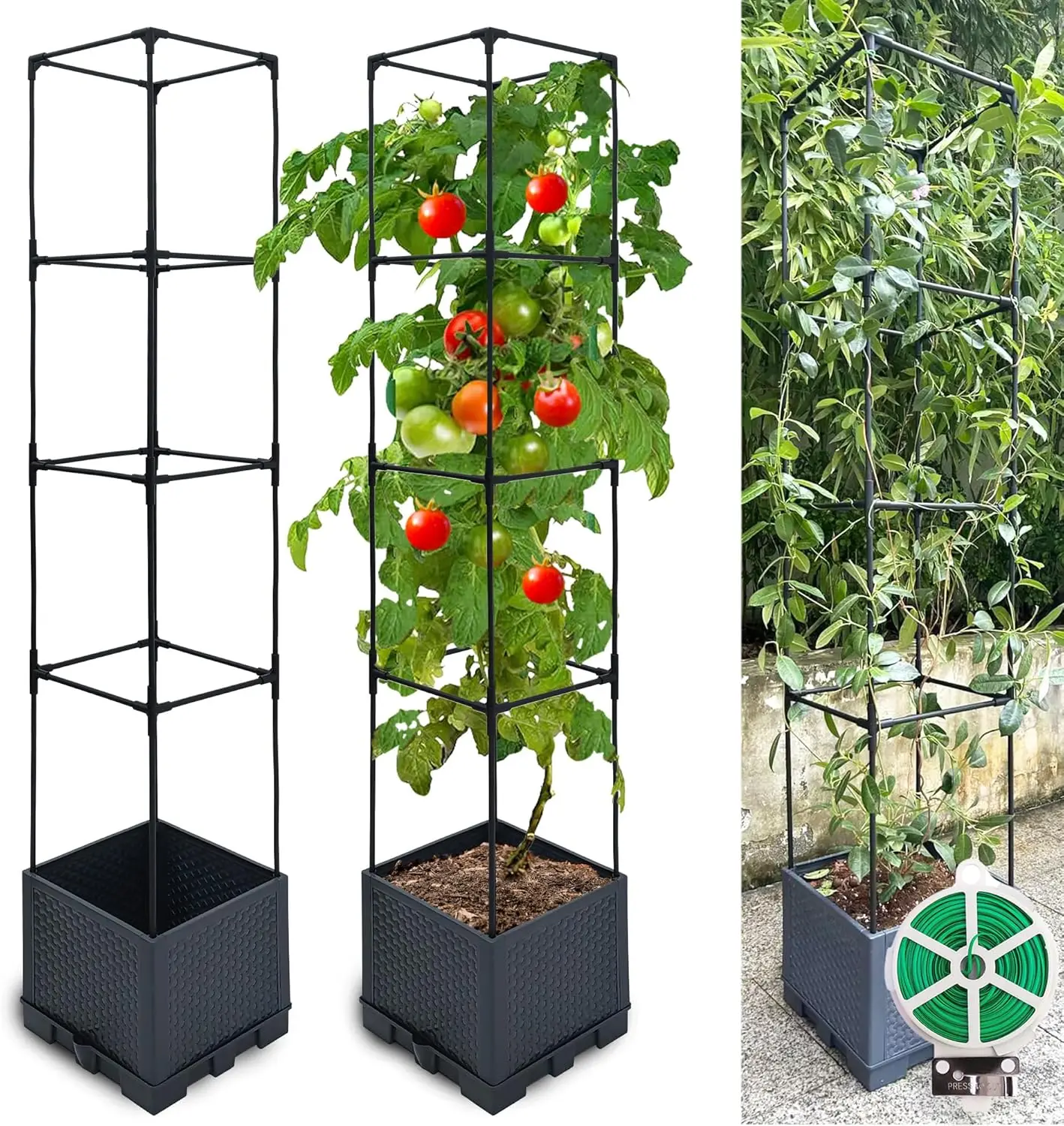 

Поднятая садовая кровать, 2 шт., 56-дюймовая самополивающаяся кашпо для помидоров с решеткой для вьющихся овощей, растений, винограда, фруктов F