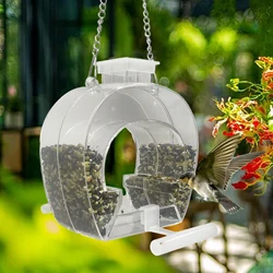 Acrylic Hanging Bird Feeder with Perch Clear with Hanging Chain Birdhouse Food Bowl Bird Feeding for Garden Outdoor Yard Balcony