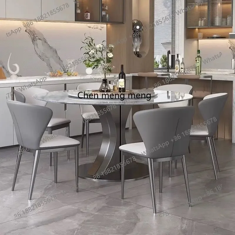 New arrive Supercrystalline stone dining table and chair combination with turntable light luxury small apartment rock slab dinin