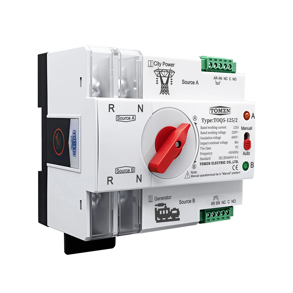 Din Rail 2P 3P 4P ATS Dual Power Automatic Transfer Switch Electrical Selector Switches Uninterrupted Power 63A 100A TOMZN Mini