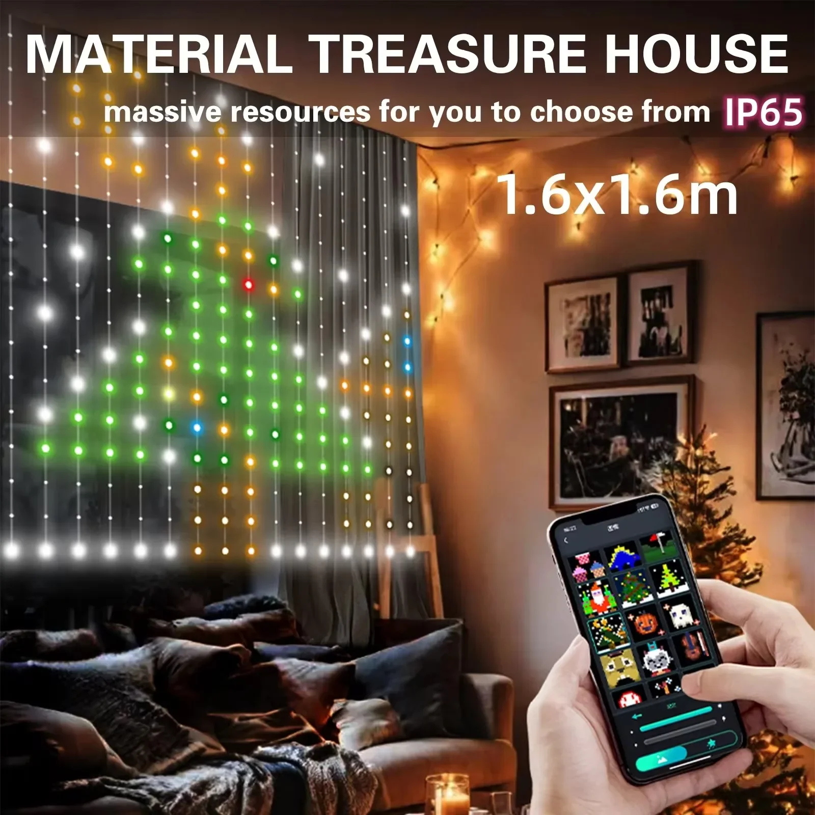 Window Curtain String Lights DIY Color Changing Fairy Lights Smart App Controlled LED RGB String Lights Christmas Decoration