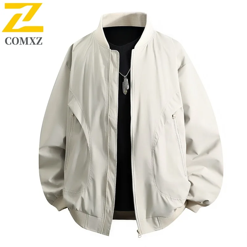 

COMXZ Versatile Baseball Jacket Men's Pilot Style Solid Color Workwear Outdoor Sports Oversized Casual Lightweight Fashion Coat