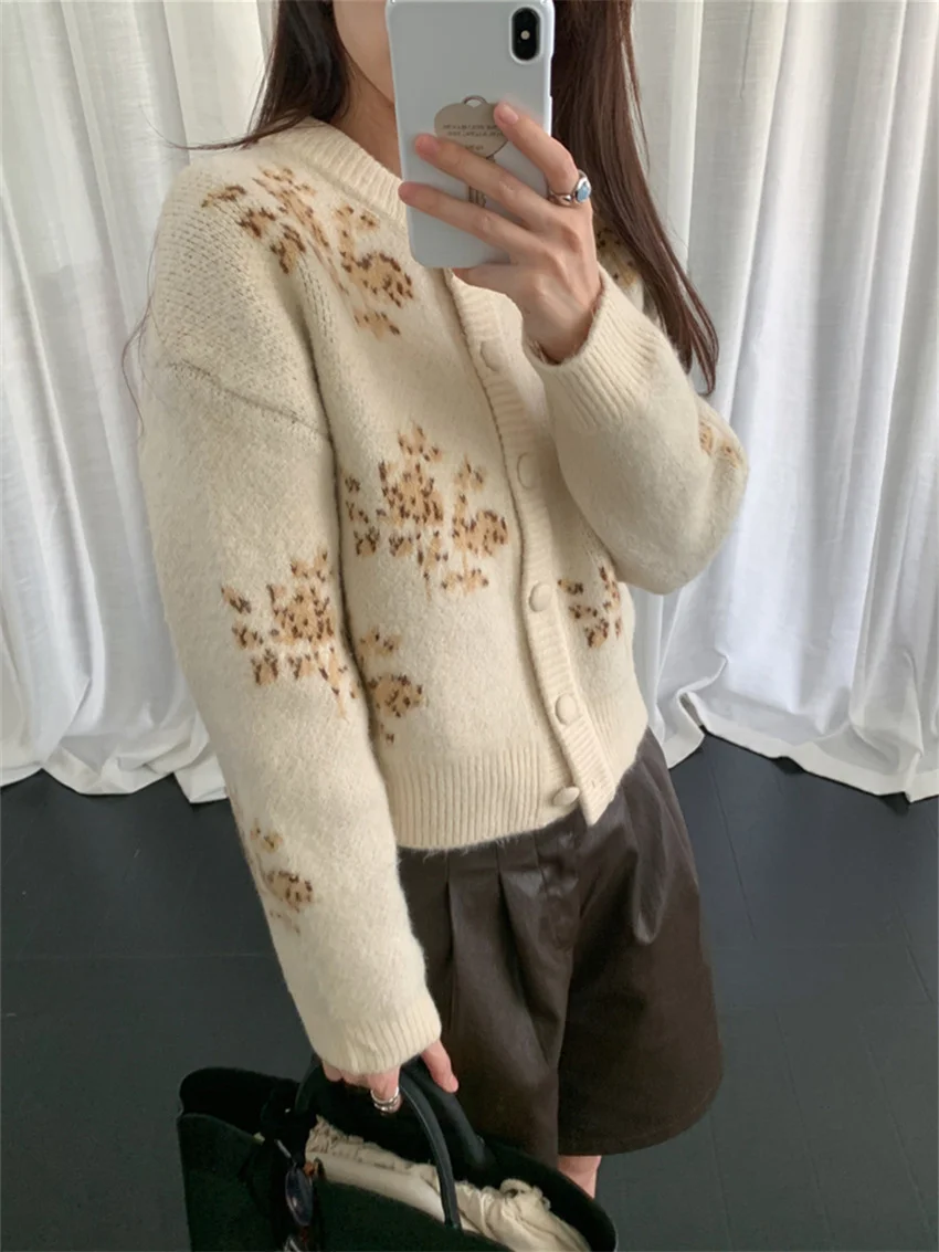 Alien Kitty Retro Florals Women Coats Loose Sweet Soft Elegant 2025 Chic New Casual Knitted All Match Sweaters Cardigans Daily