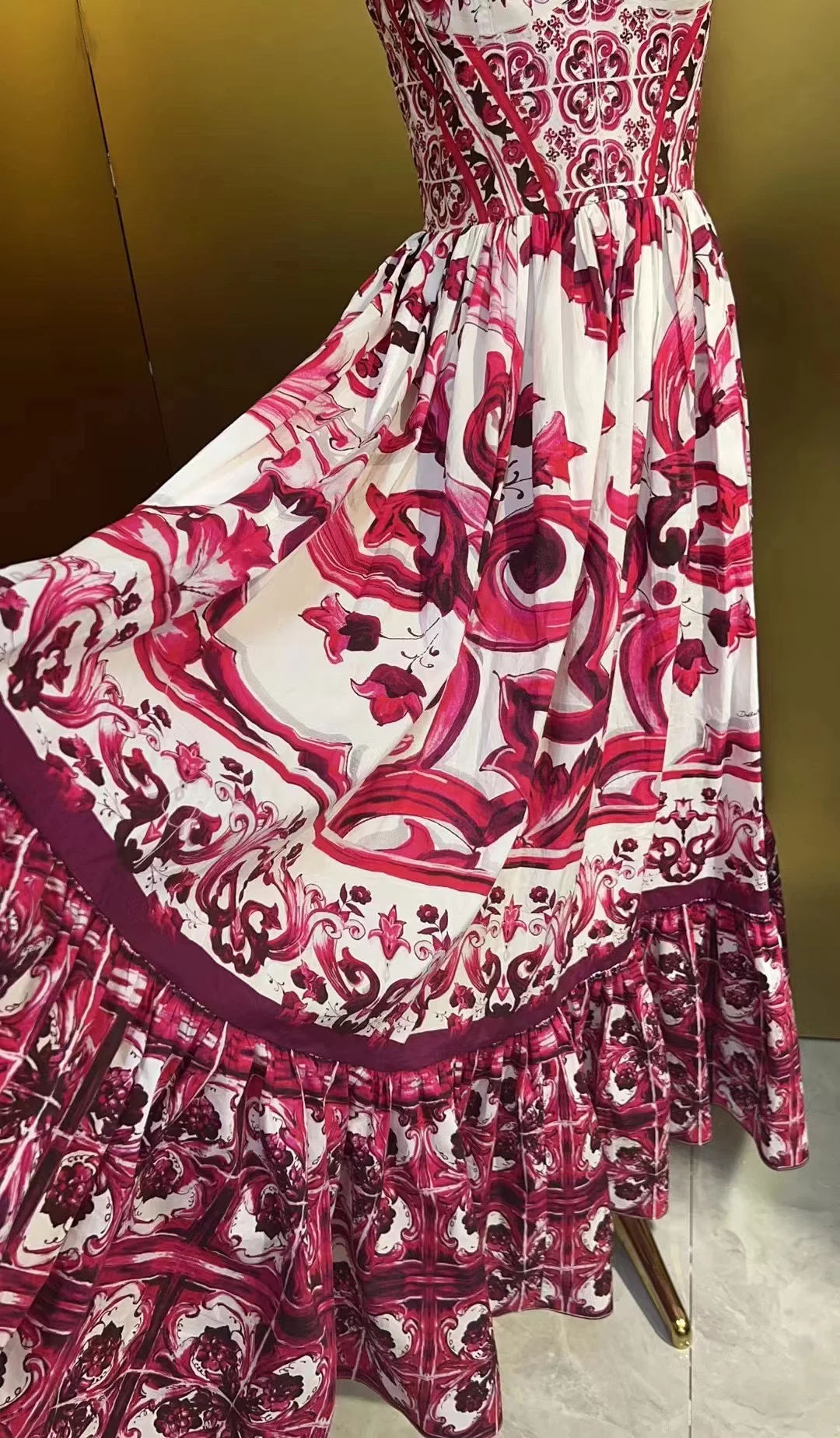 Flor vermelha porcelana bainha pesada enfeite cintura cinching saia longa vintage sle algodão maxi dr primavera verão