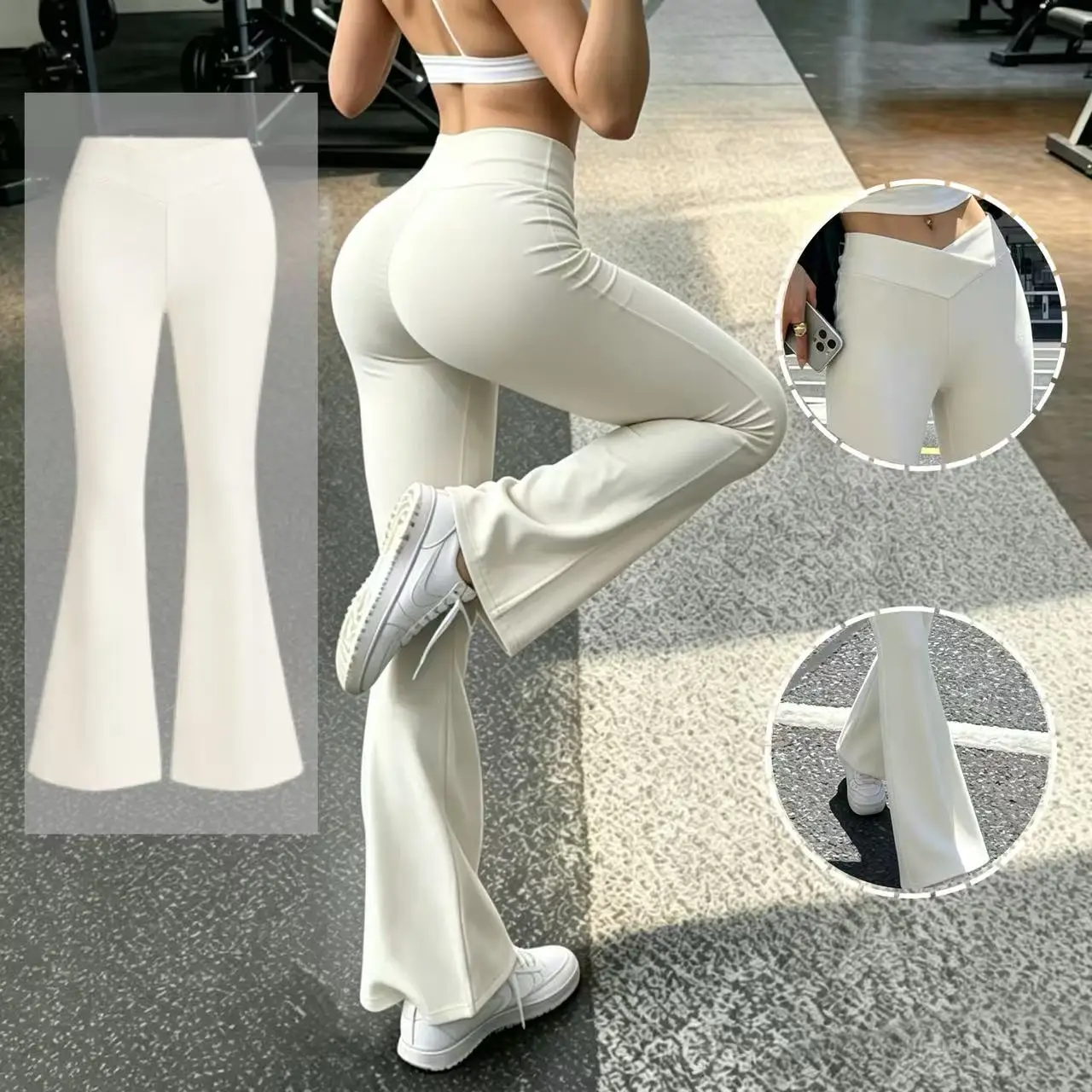 Women's cross waist flared pants, stretch yoga pants and casual pants, suitable for fitness and leisure wear - view 2