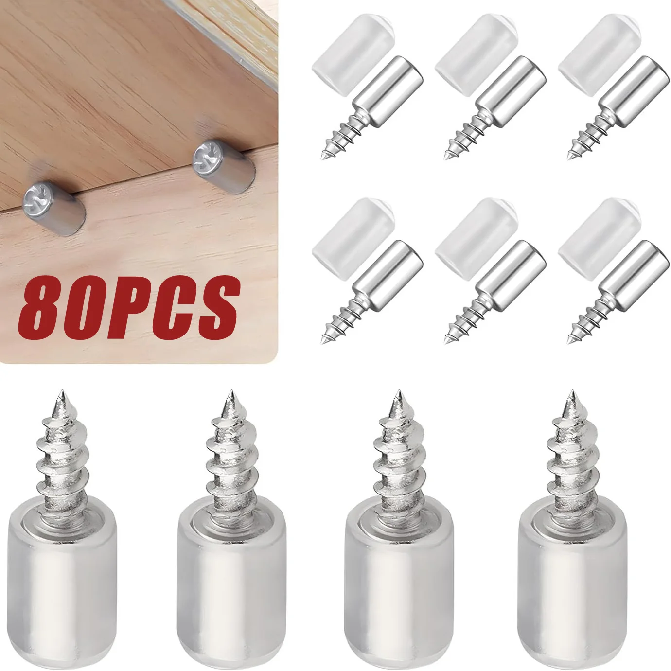 20/80PCS Shelves Support Nails Pegs with Non-Slip Sleeve Self Tapping Screw Self -Sticking Clips Pegs Shelf Holders