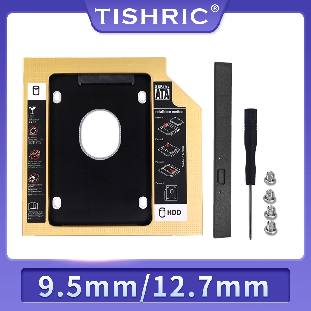 TISHRIC Hdd Caddy Optibay SATA 3.0 2.5 SSD Hdd Case 9.5/12.7 مللي متر الألومنيوم القرص الصلب الضميمة لأجهزة الكمبيوتر المحمول CD/DVD-ROM خليج بصري