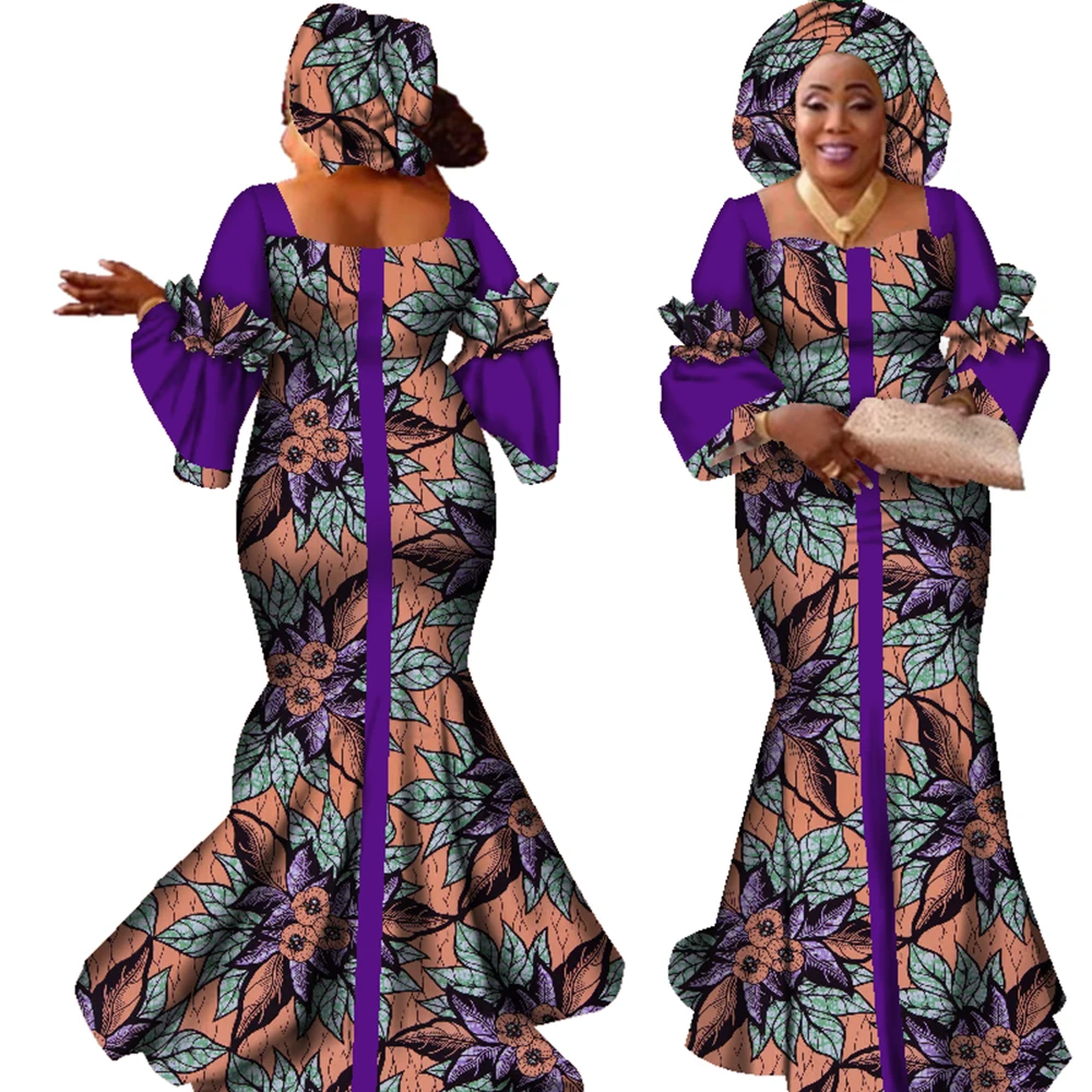 Vestidos africanos para mujer, diseño de moda, nuevo vestido africano Bazin de diseño de moda, vestido largo con bufanda, ropa africana WY2347