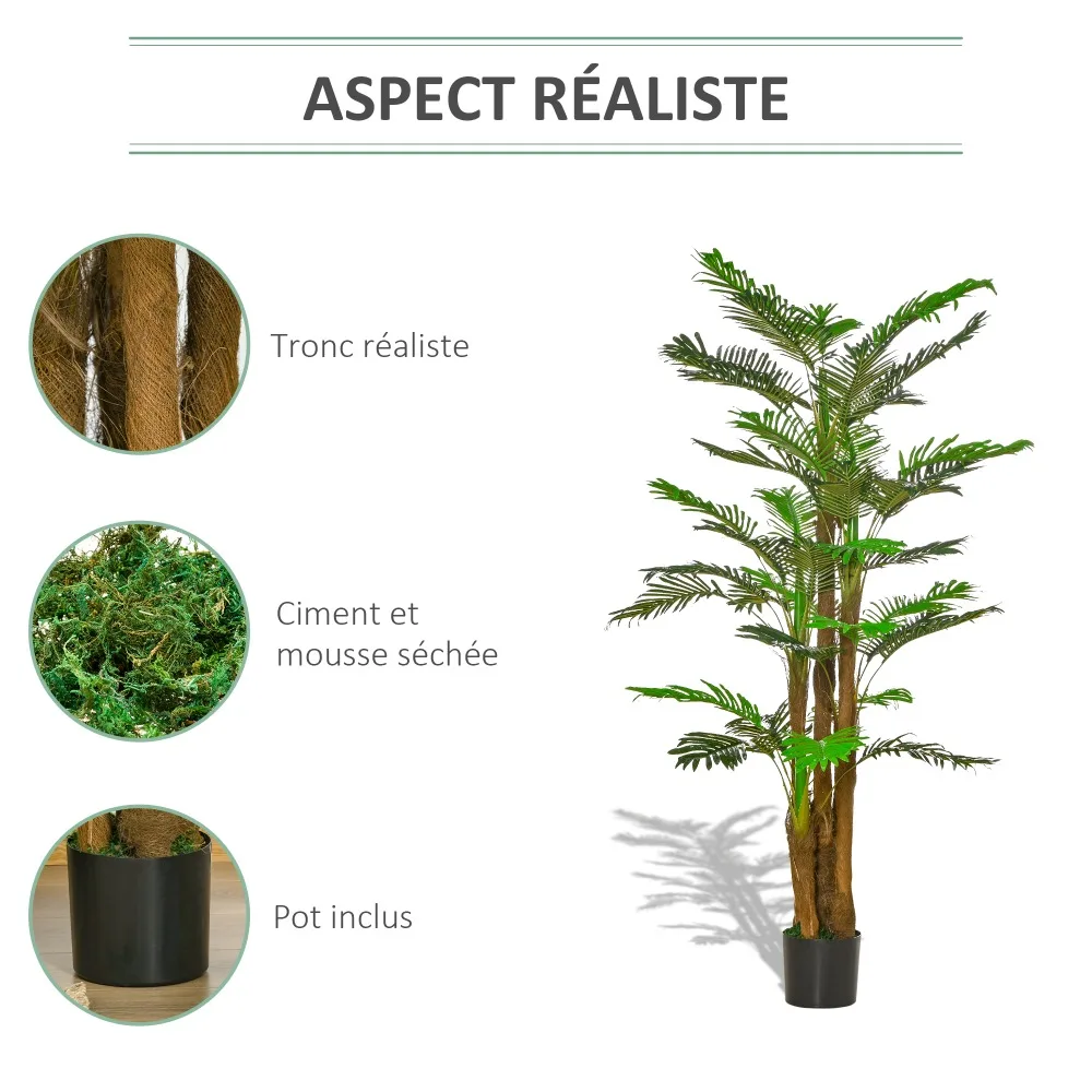 Palmera Artificial de 1,85 m de Altura, Árbol Artificial con Tronco, Ramas, Lichenes y Hojas, Gran Realismo, Maceta Incluida