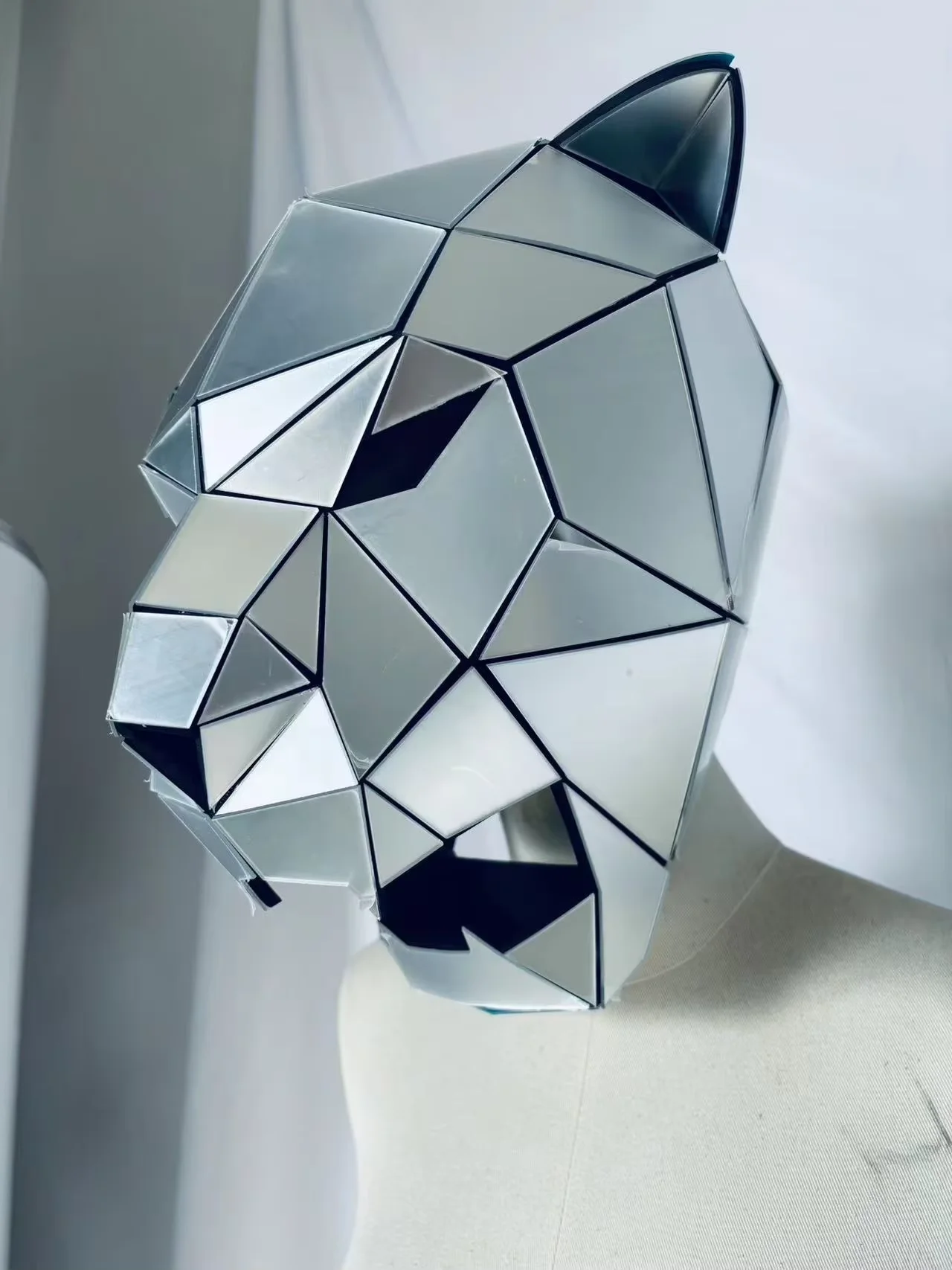 Silber Spiegel Tier Kopfschmuck Helm Tiger Hase Katze Cosplay Rave Musik Festival DJ Maske Club Tanz Requisiten Spiegel 3D Dämon Maske