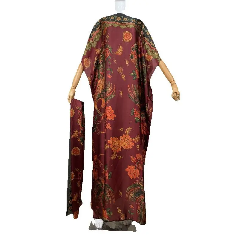 2023 Rayon Oversize African Women Clothing Dubai Dashiki Abaya Free Size Print Design With Scarf Loose Long Dress Length 140cm