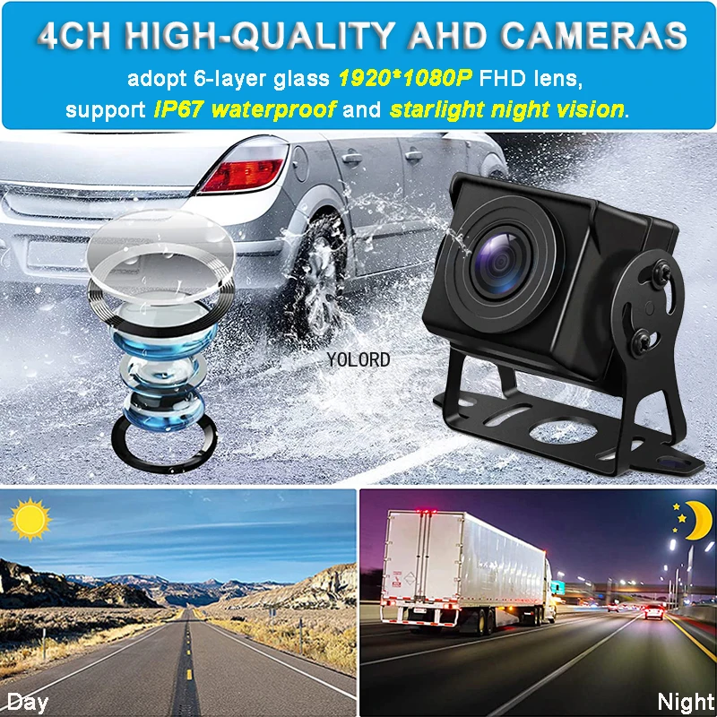 10.1" 4CH AHD 1080P Vehicle Backup Camera System MP5 DVR for Truck/Bus/Vans Reversing Parking Monitor Starlight HD Night Vision