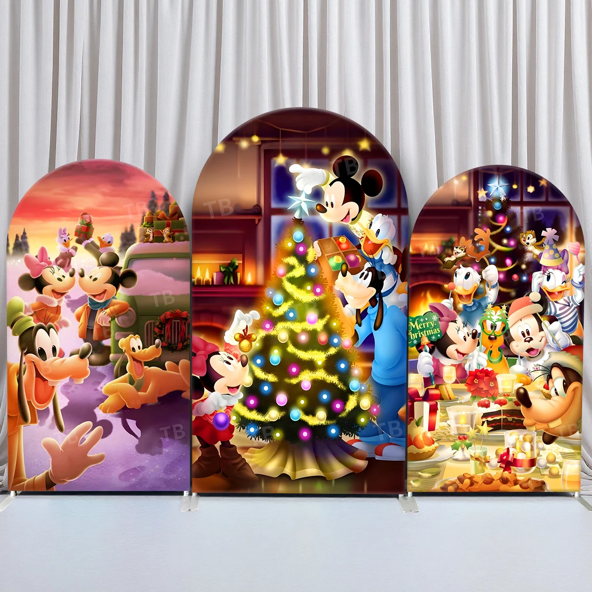 

TB Christmas Mickey Arch Backdrop Cover Happy New Year Party Festival Photography Custom Background Decortion Elastic Fabric